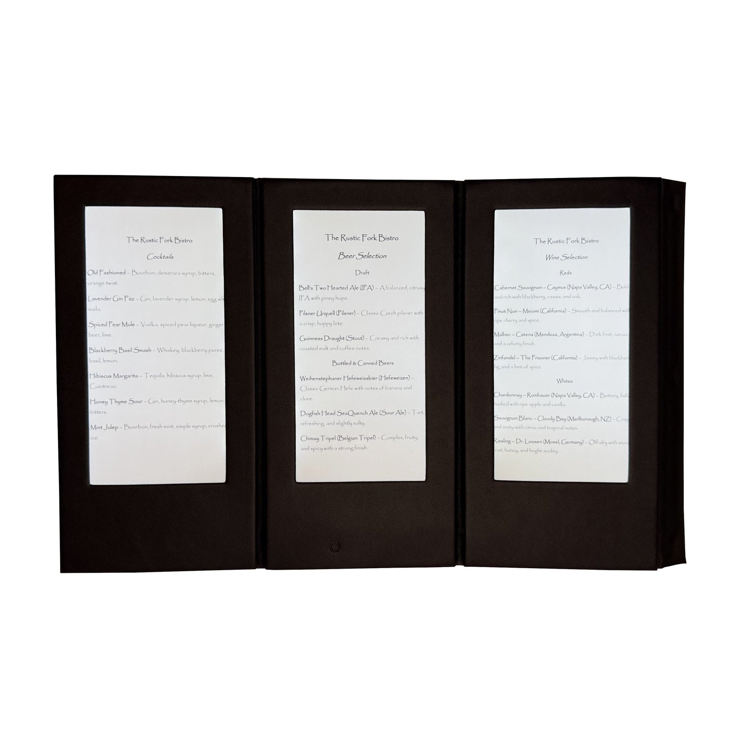 3-Sided Stand Backlit LED Menu, Open, Front