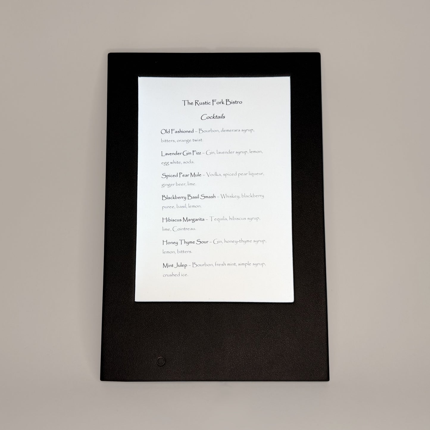Backlit LED Cocktail Menu